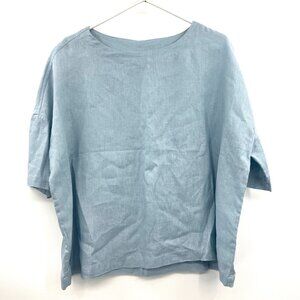 Lintico 100% Linen Boxy Fit Relaxed Blouse in Blue Women's Medium